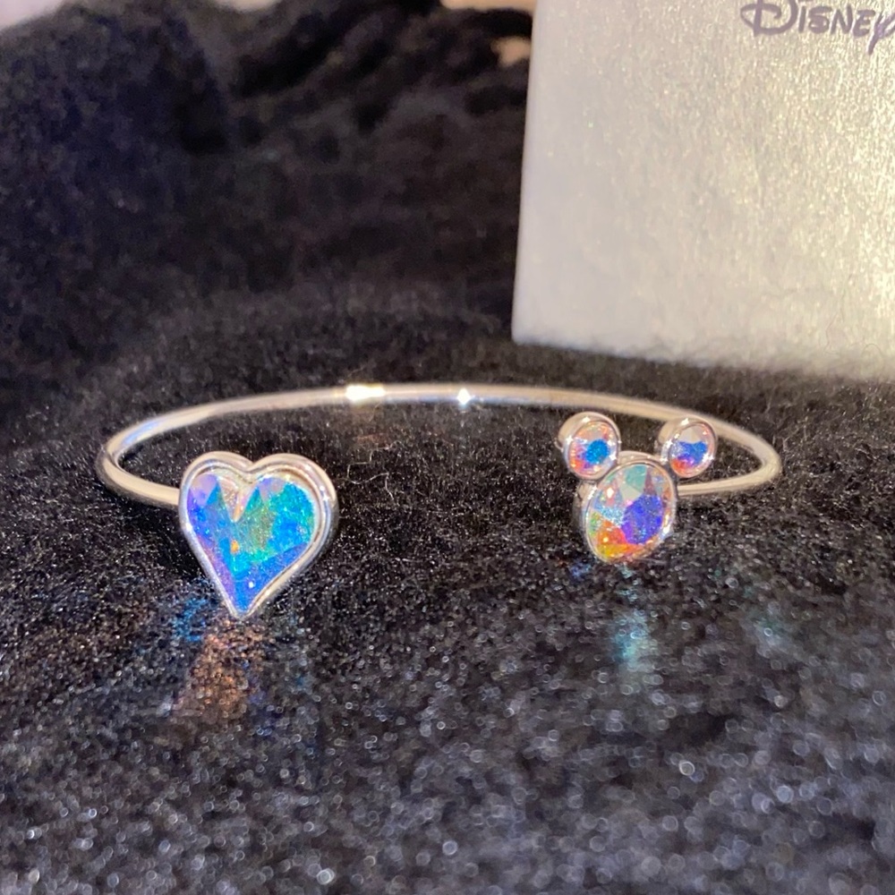 Disney Bangle Bracelet with Crystal Mickey & Crystal Heart, Never Worn!